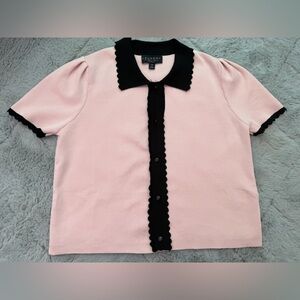 Laundry By Shelli Segal Pink and Black Scalloped Top